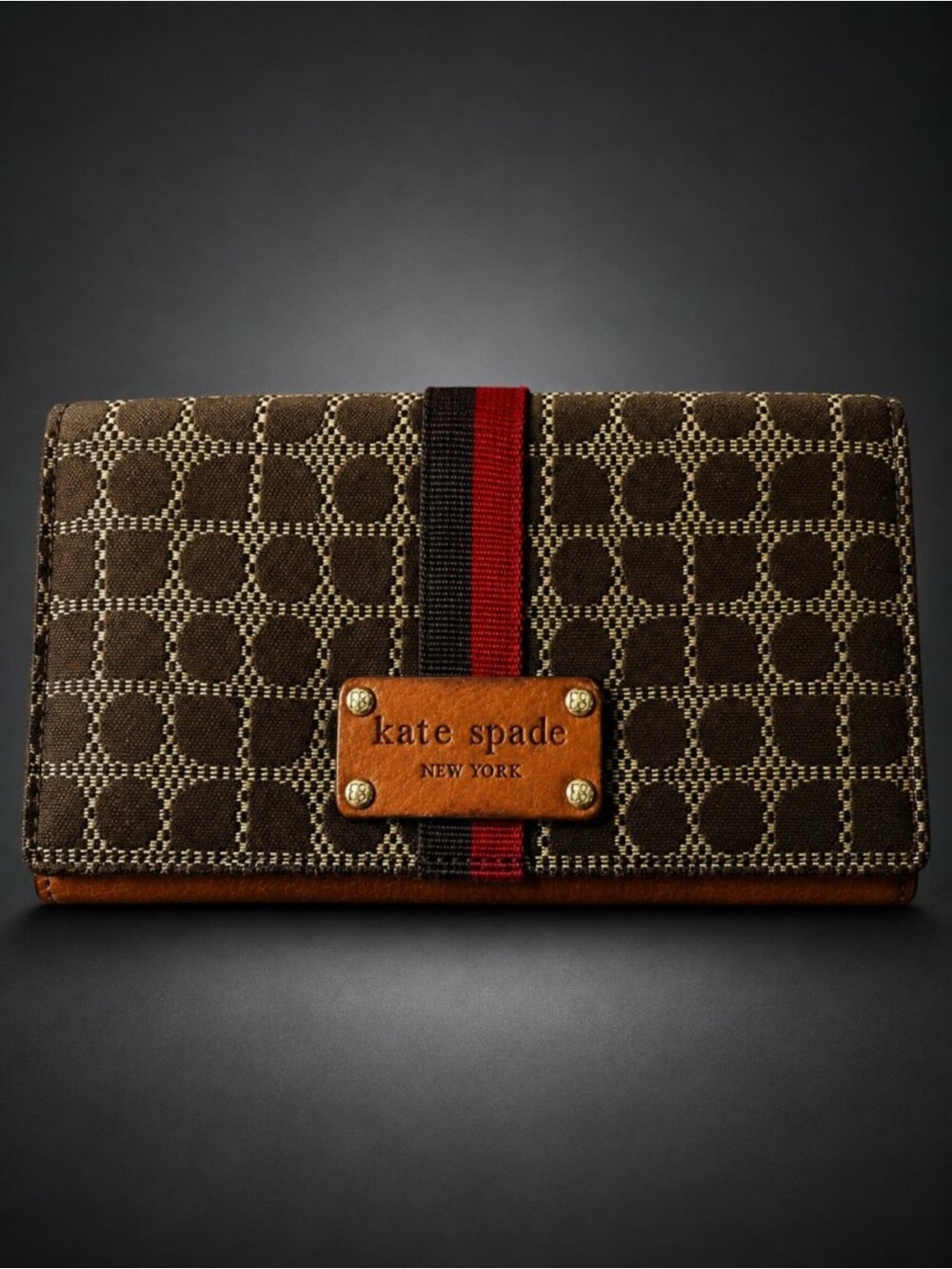 kate spade New York Brown Geo Print Stripe Continental Wallet c. 2009